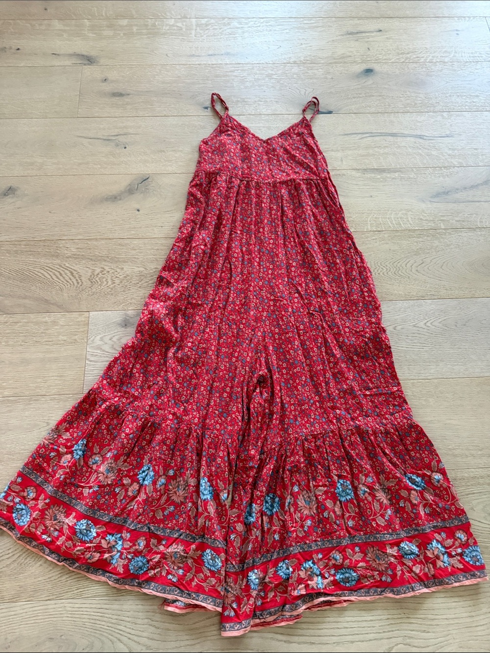 Natural Life Wide Leg Jumper Bohemian Oversized Jumpsuit Size Small Red Floral - Picture 3 of 6